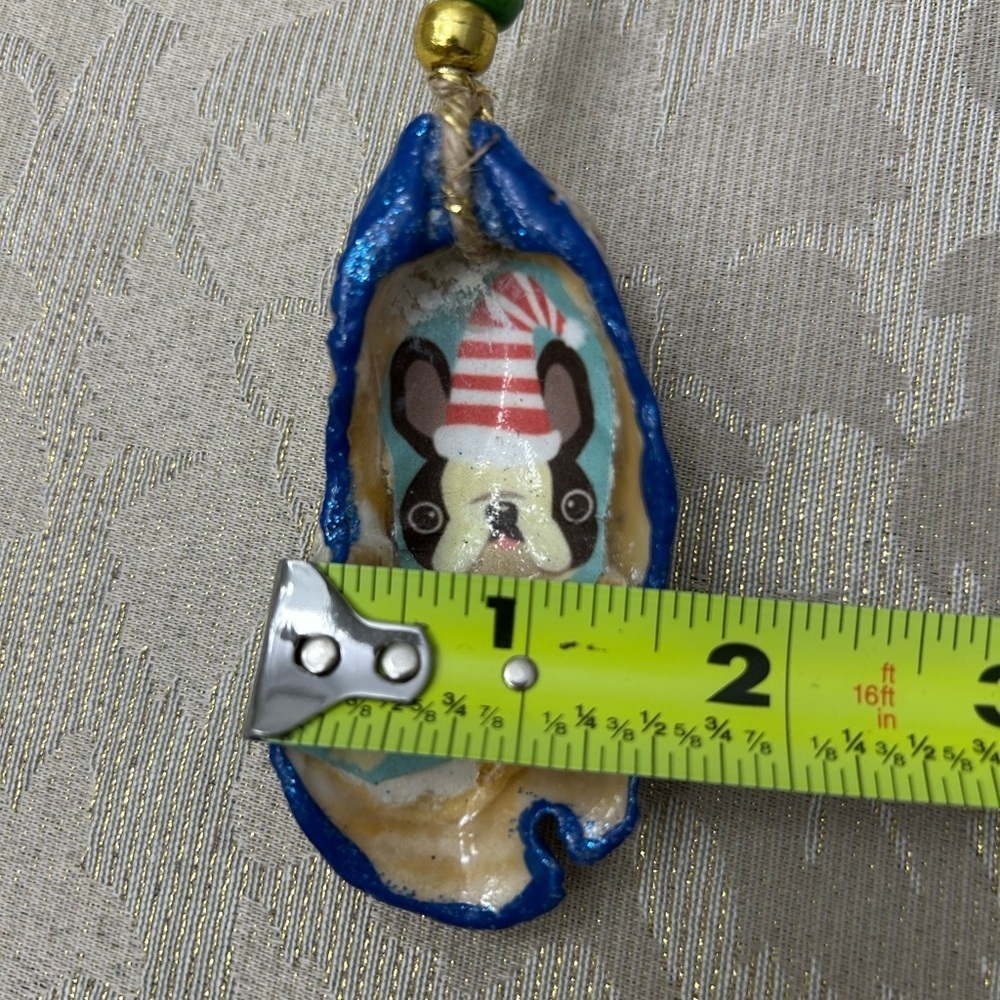 Hand Painted Dog—Boston or Frenchie Oyster Shell Ornament - Picture 5 of 5